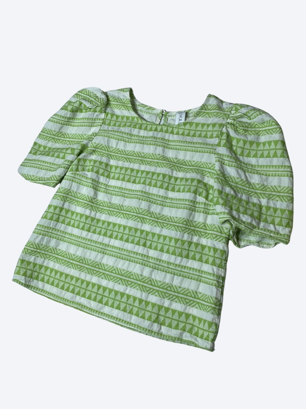 Anthropologie Amadi Green Geometric Puff Sleeve Cotton Blouse Size Medium - Picture 2 of 8
